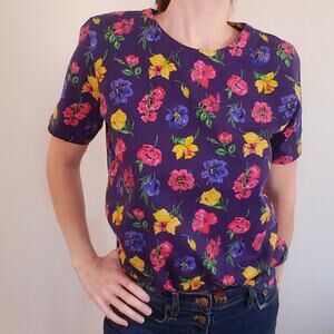 Vintage NWOT 100% Cotton S. Bristol Short Sleeve T-shirt Purple Florals Medium